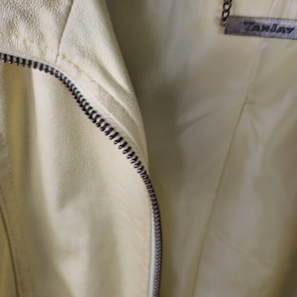 TanJay Jacket Womens 14 Bright Yellow Full Zip Faux Leather Lined Zipper Pockets - Picture 16 of 16